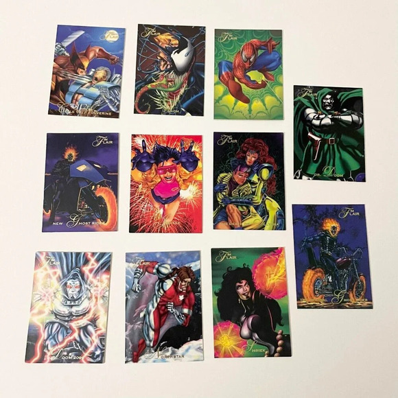 Vintage 1994 Lot of 11 Flair Cards Marvel Xmen Ghost Rider Doom Venom Spiderman - Picture 1 of 14